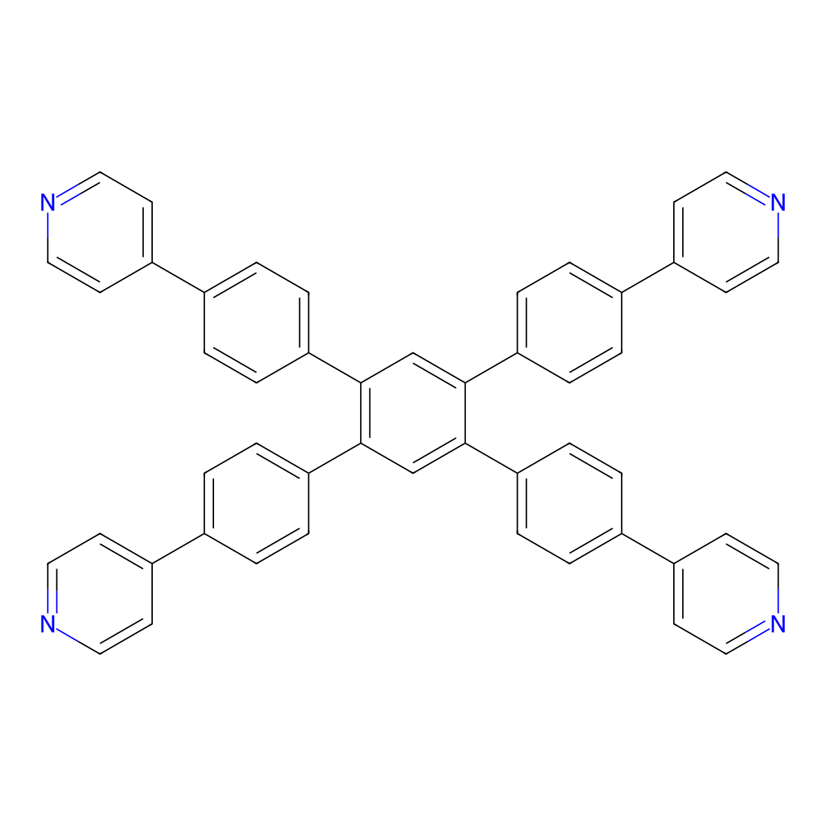 4,4'-(4',6'-Bis(4-(pyridin-4-yl)phenyl)-[1,1':3',1''-terphenyl]-4,4''-diyl)dipyridine molecular structure, CAS 591215-20-2