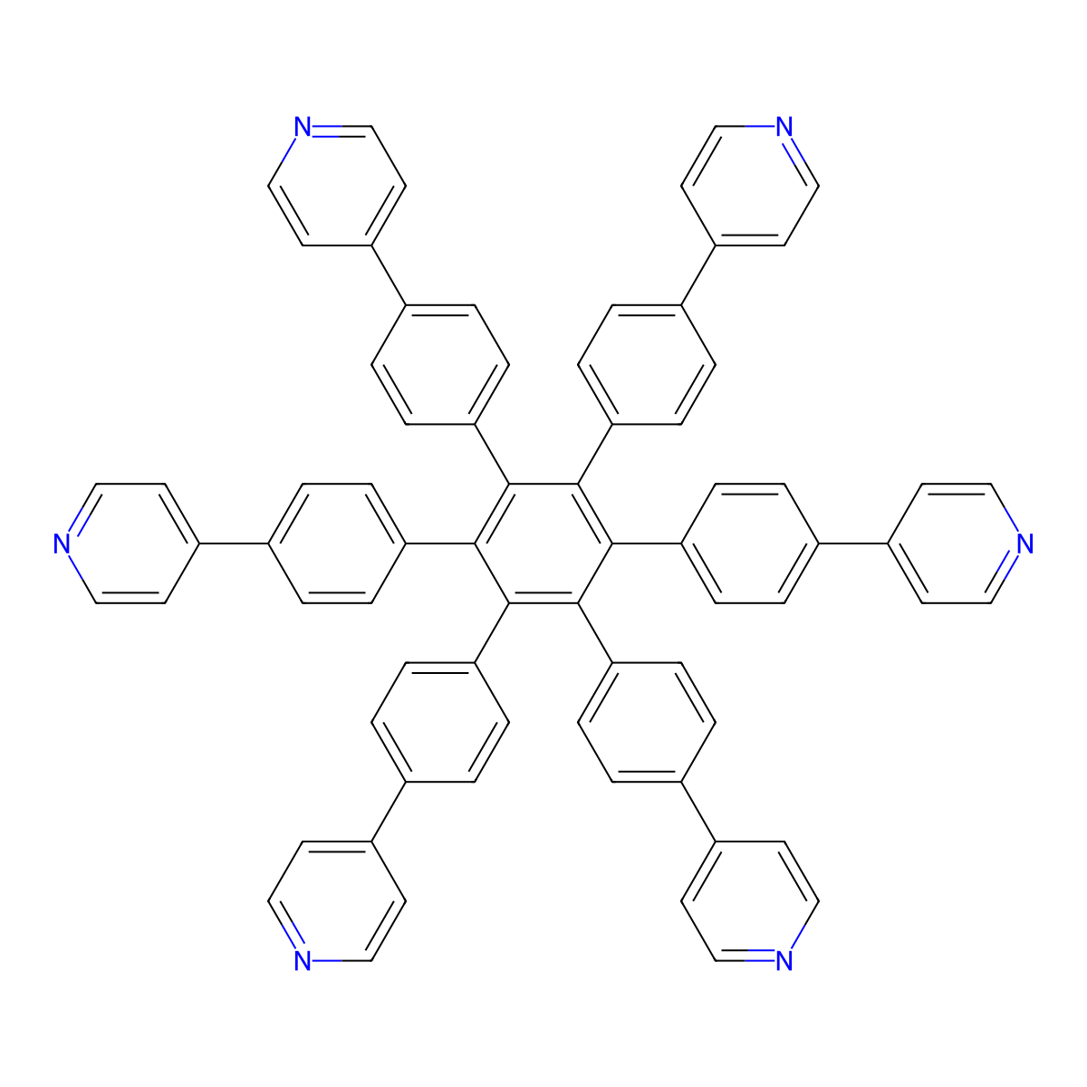 4,4'-(3',4',5',6'-Tetrakis(4-(pyridin-4-yl)phenyl)-[1,1':2',1''-terphenyl]-4,4''-diyl)dipyridine molecular structure, CAS 591215-23-5