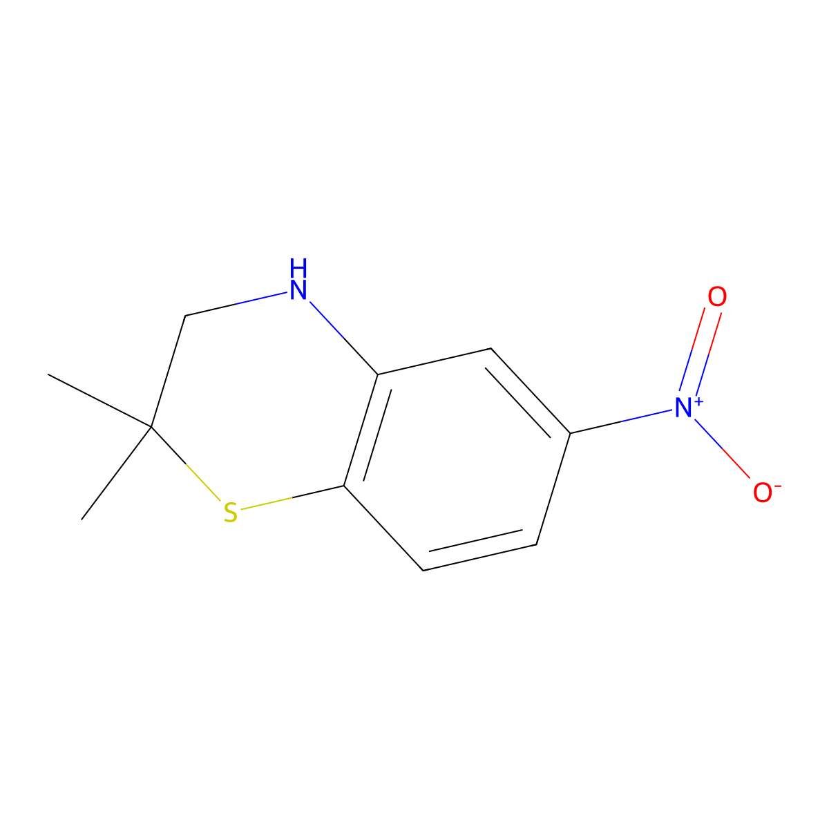 2,2-dimethyl-6-nitro-3,4-dihydro-2H-1,4-benzothiazine molecular structure, CAS 591221-28-2