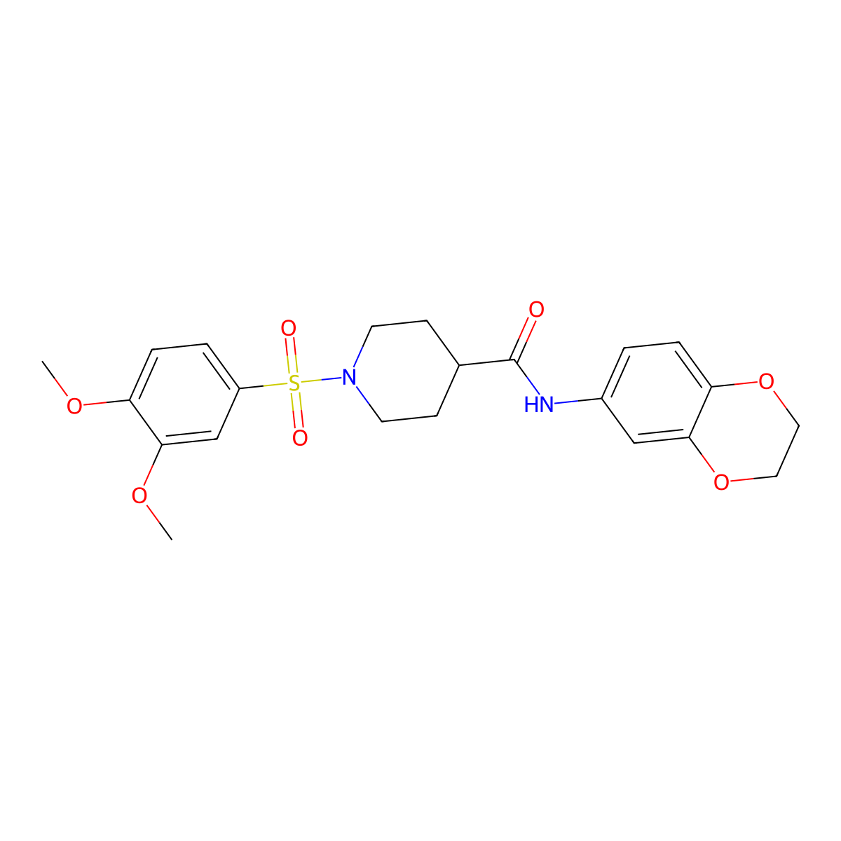 N-(2,3-dihydro-1,4-benzodioxin-6-yl)-1-(3,4-dimethoxyphenyl)sulfonylpiperidine-4-carboxamide molecular structure, CAS 591224-73-6