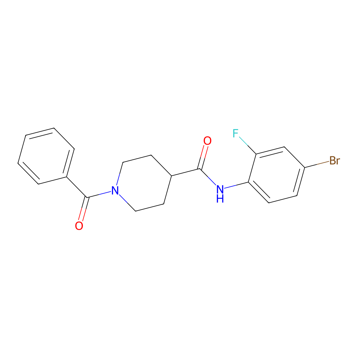1-benzoyl-N-(4-bromo-2-fluorophenyl)piperidine-4-carboxamide molecular structure, CAS 591224-76-9