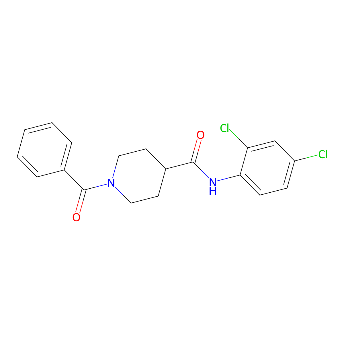 1-benzoyl-N-(2,4-dichlorophenyl)piperidine-4-carboxamide molecular structure, CAS 591224-80-5