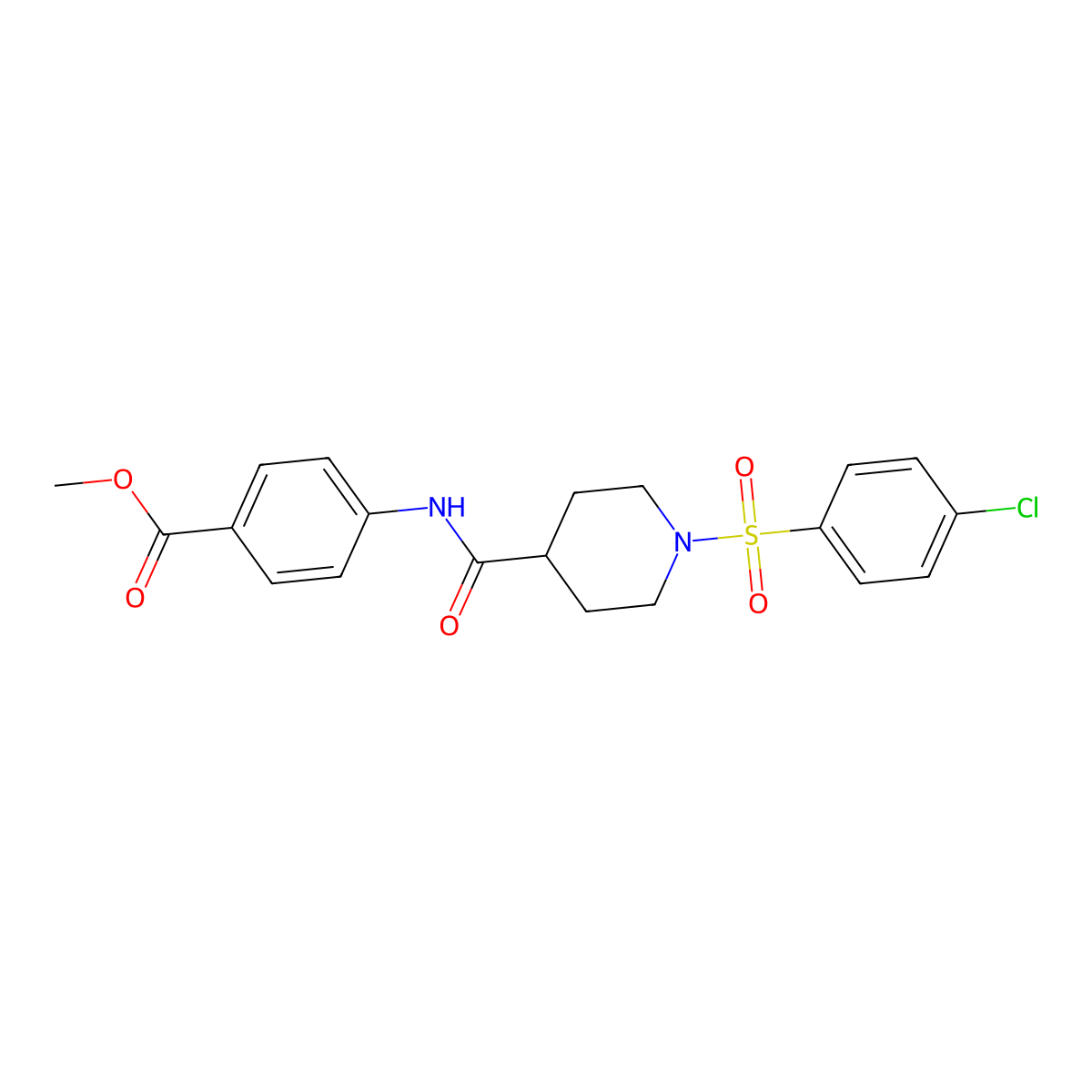 Methyl 4-[({1-[(4-chlorophenyl)sulfonyl]piperidin-4-yl}carbonyl)amino]benzoate molecular structure, CAS 591224-82-7