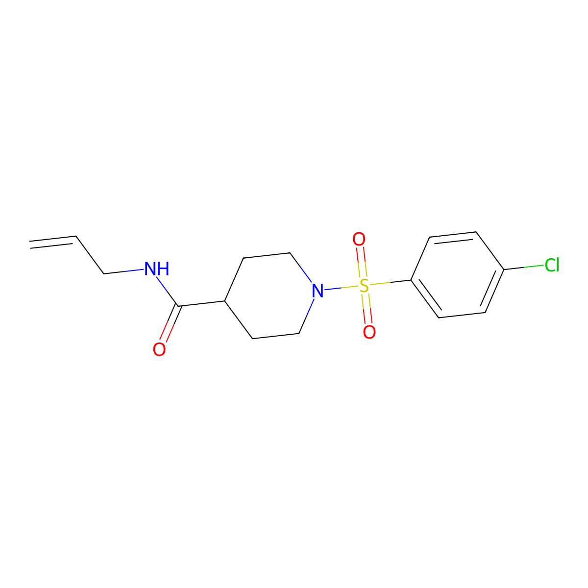 1-(4-chlorophenyl)sulfonyl-N-prop-2-enylpiperidine-4-carboxamide molecular structure, CAS 591224-84-9