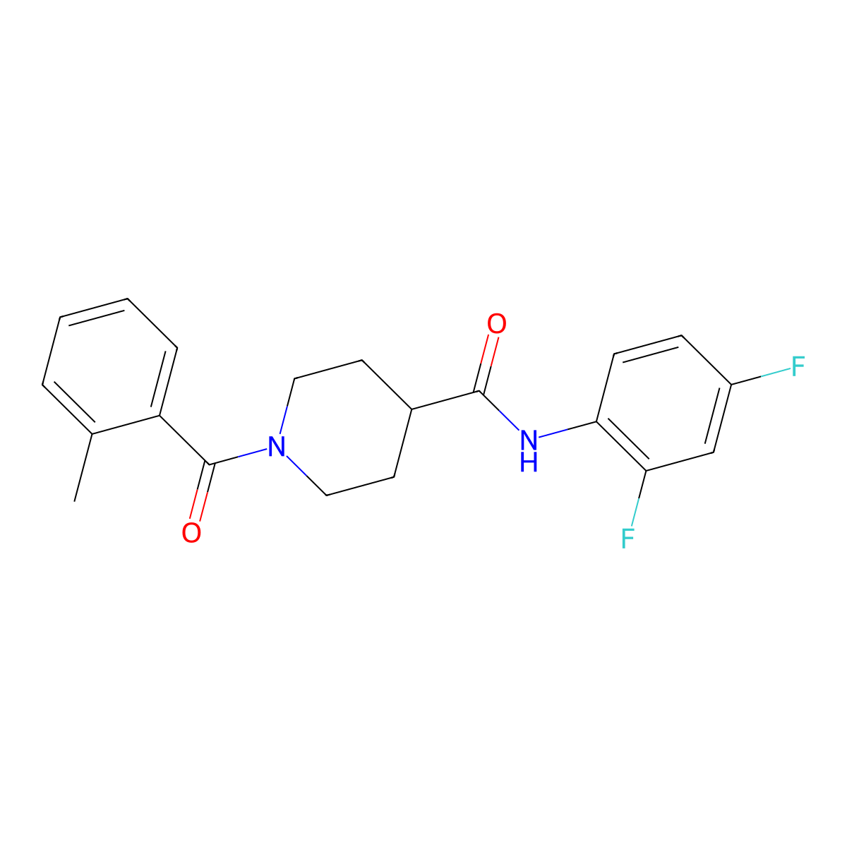 N-(2,4-difluorophenyl)-1-(2-methylbenzoyl)piperidine-4-carboxamide molecular structure, CAS 591224-98-5