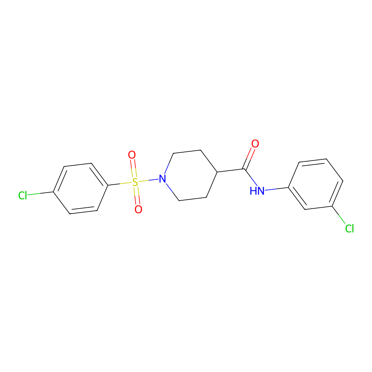 N-(3-chlorophenyl)-1-(4-chlorophenyl)sulfonylpiperidine-4-carboxamide molecular structure, CAS 591225-00-2