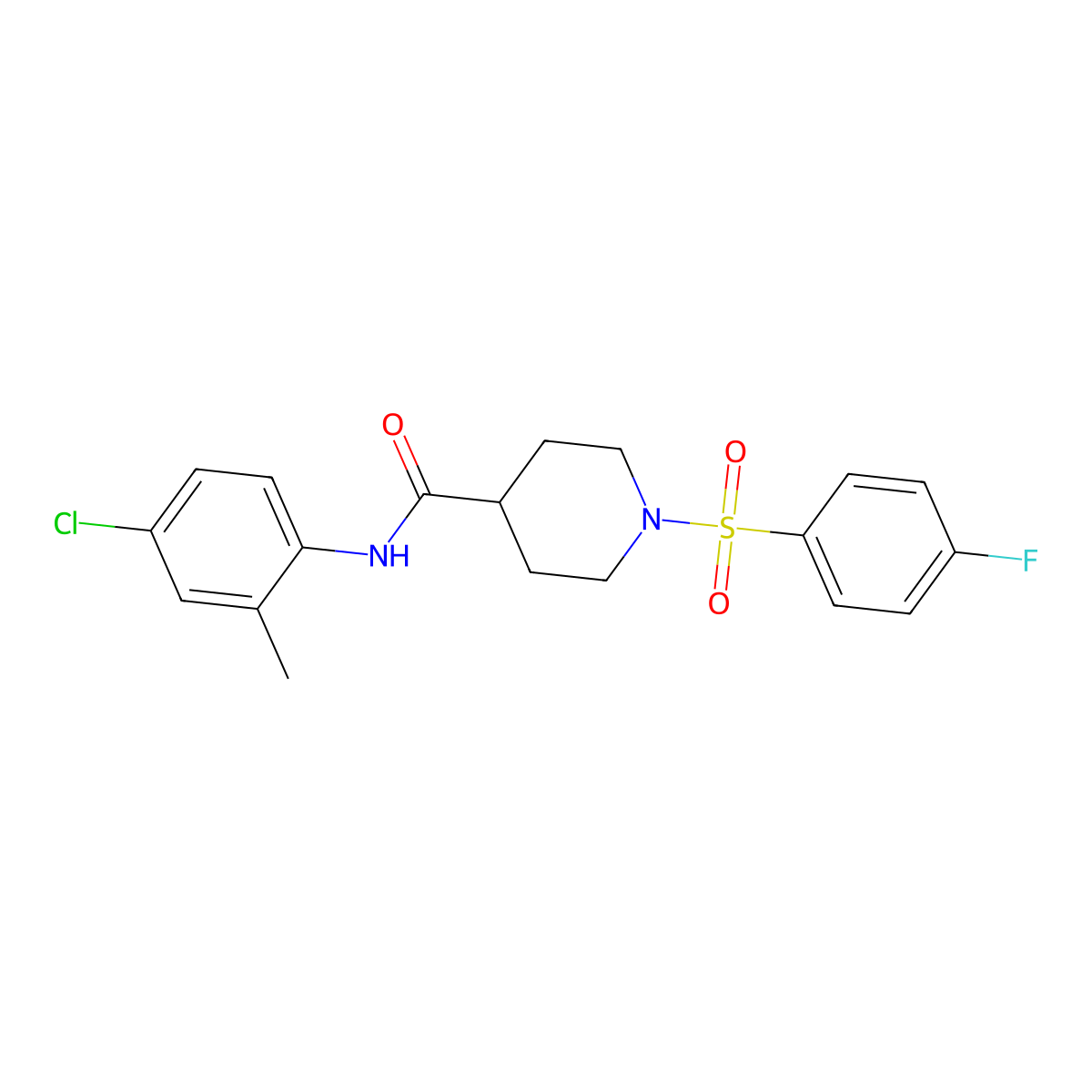 N-(4-chloro-2-methylphenyl)-1-(4-fluorophenyl)sulfonylpiperidine-4-carboxamide molecular structure, CAS 591226-73-2