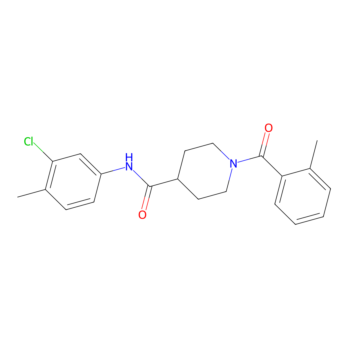 N-(3-chloro-4-methylphenyl)-1-(2-methylbenzoyl)piperidine-4-carboxamide molecular structure, CAS 591226-78-7