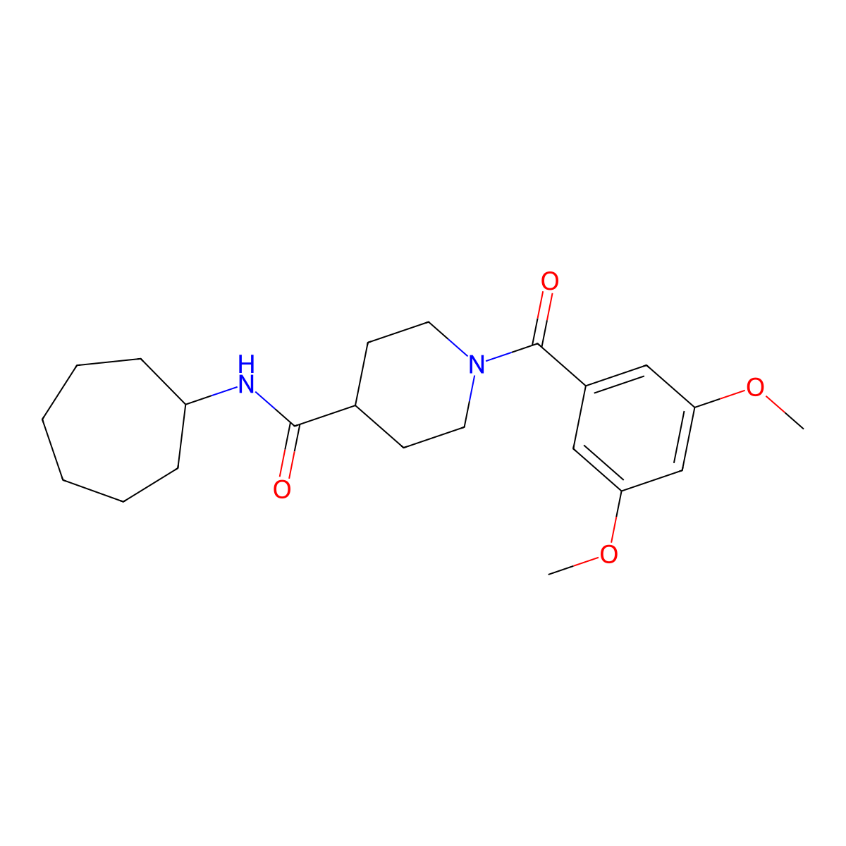 N-cycloheptyl-1-(3,5-dimethoxybenzoyl)piperidine-4-carboxamide molecular structure, CAS 591226-82-3