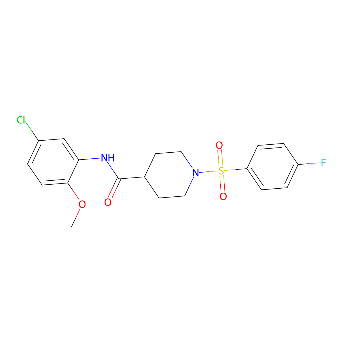 N-(5-chloro-2-methoxyphenyl)-1-(4-fluorophenyl)sulfonylpiperidine-4-carboxamide molecular structure, CAS 591226-83-4