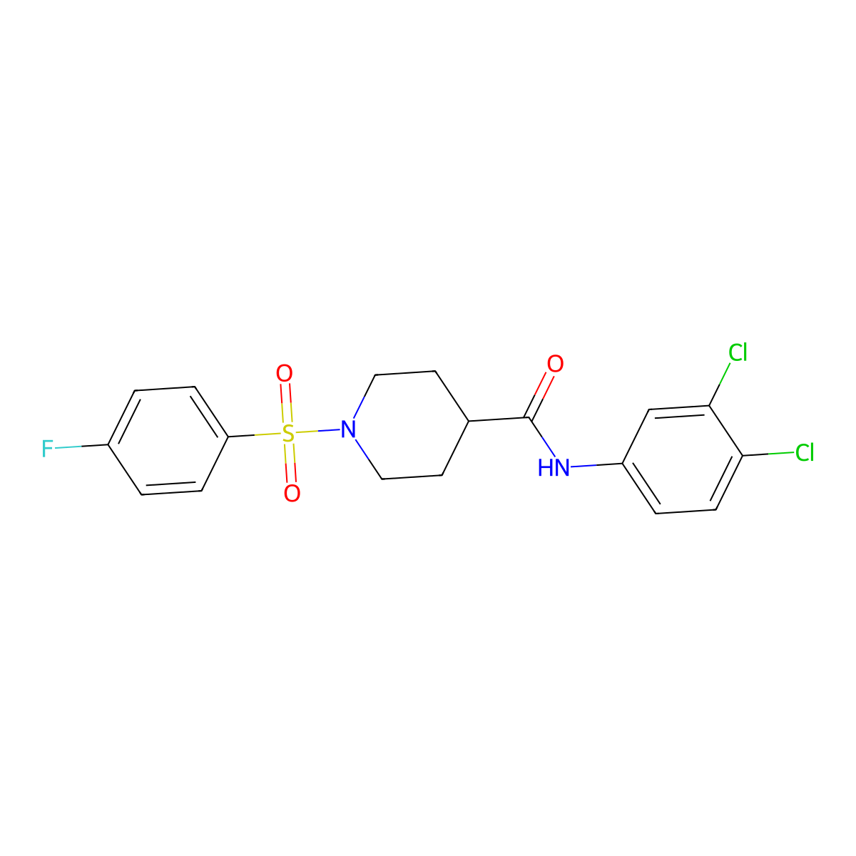 N-(3,4-dichlorophenyl)-1-(4-fluorophenyl)sulfonylpiperidine-4-carboxamide molecular structure, CAS 591226-84-5