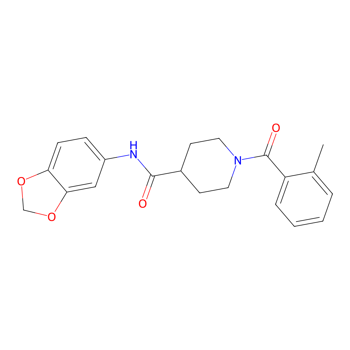 N-(1,3-benzodioxol-5-yl)-1-(2-methylbenzoyl)piperidine-4-carboxamide molecular structure, CAS 591226-87-8
