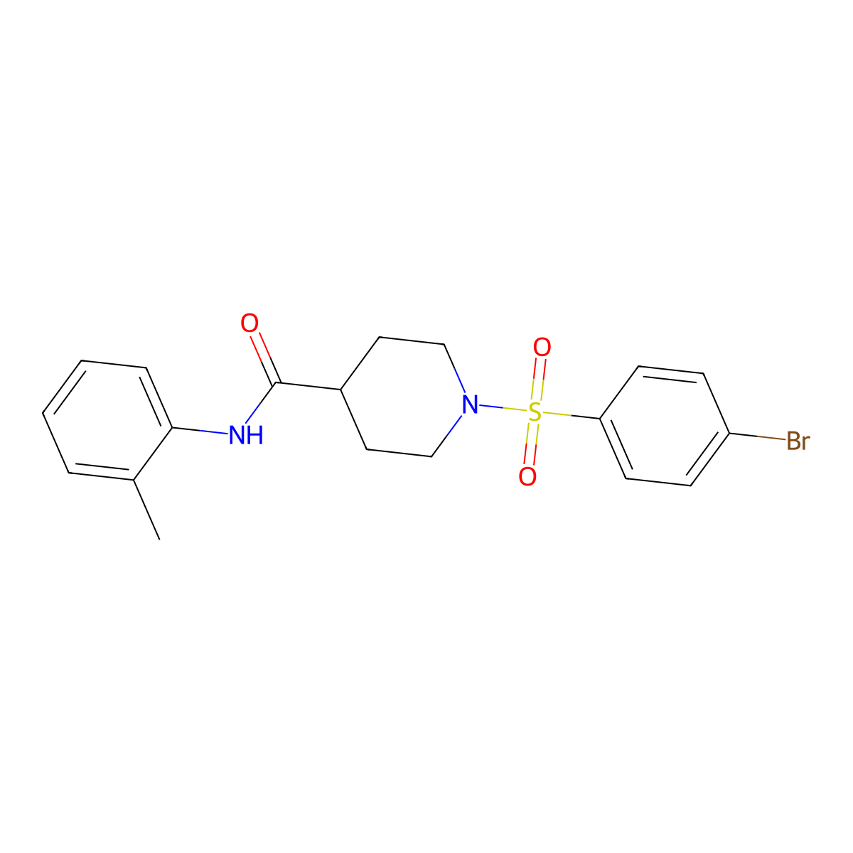 1-(4-bromophenyl)sulfonyl-N-(2-methylphenyl)piperidine-4-carboxamide molecular structure, CAS 591226-91-4