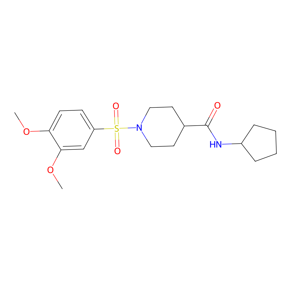 N-cyclopentyl-1-(3,4-dimethoxyphenyl)sulfonylpiperidine-4-carboxamide molecular structure, CAS 591227-01-9