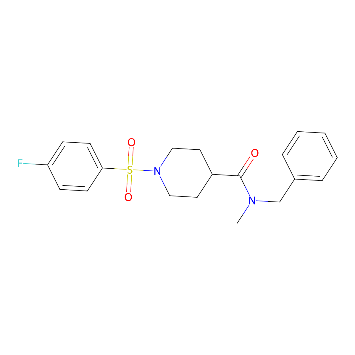 N-benzyl-1-(4-fluorophenyl)sulfonyl-N-methylpiperidine-4-carboxamide molecular structure, CAS 591227-02-0