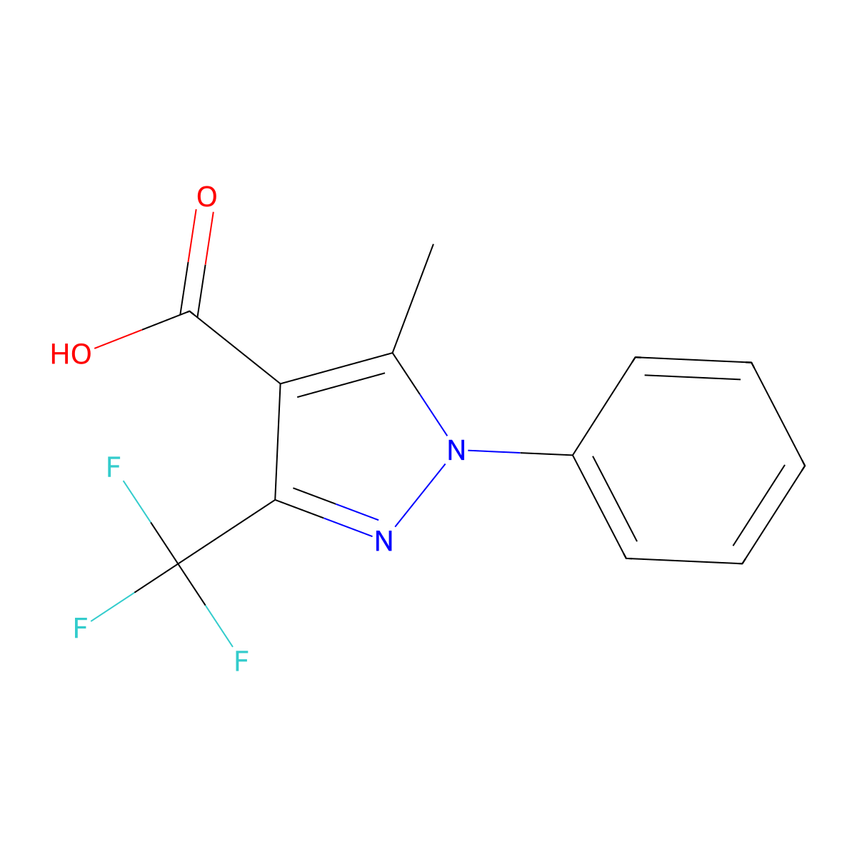 5-Methyl-1-phenyl-3-(trifluoromethyl)-1H-pyrazole-4-carboxylic acid molecular structure, CAS 591235-71-1
