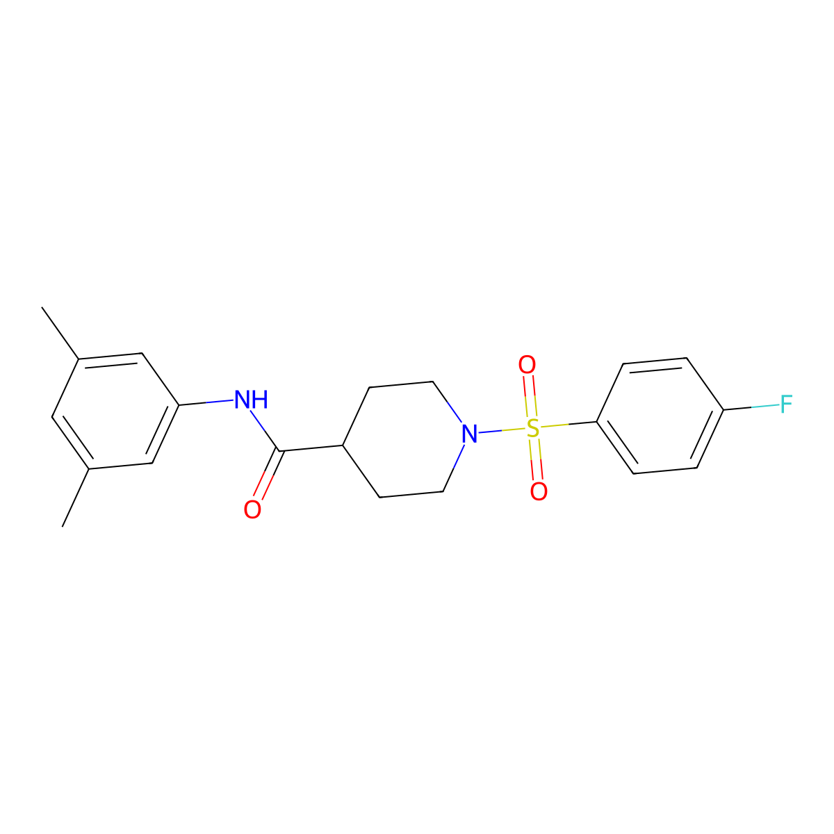 N-(3,5-dimethylphenyl)-1-(4-fluorophenyl)sulfonylpiperidine-4-carboxamide molecular structure, CAS 591237-98-8