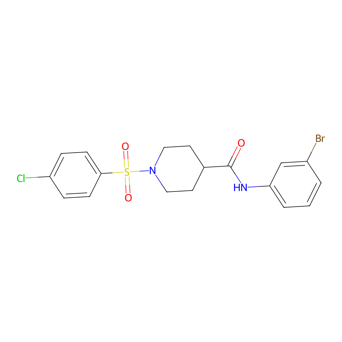 N-(3-bromophenyl)-1-(4-chlorophenyl)sulfonylpiperidine-4-carboxamide molecular structure, CAS 591238-09-4