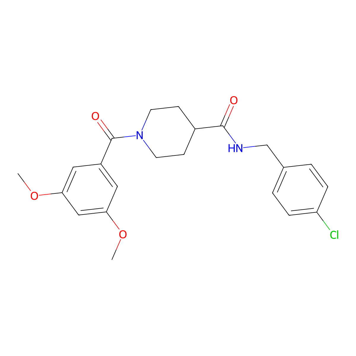 N-(4-chlorobenzyl)-1-[(3,5-dimethoxyphenyl)carbonyl]piperidine-4-carboxamide molecular structure, CAS 591238-12-9