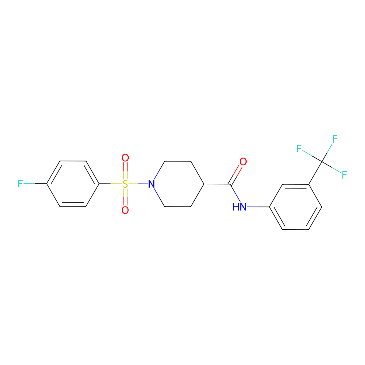 1-(4-fluorophenyl)sulfonyl-N-[3-(trifluoromethyl)phenyl]piperidine-4-carboxamide molecular structure, CAS 591238-14-1