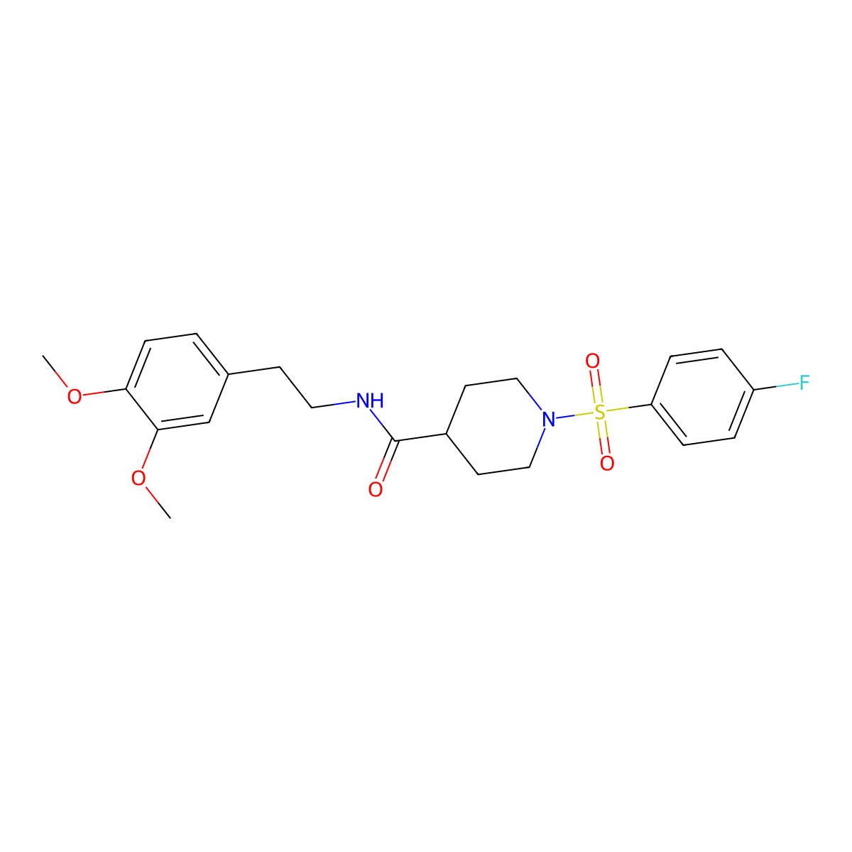 N-[2-(3,4-dimethoxyphenyl)ethyl]-1-(4-fluorophenyl)sulfonylpiperidine-4-carboxamide molecular structure, CAS 591238-17-4