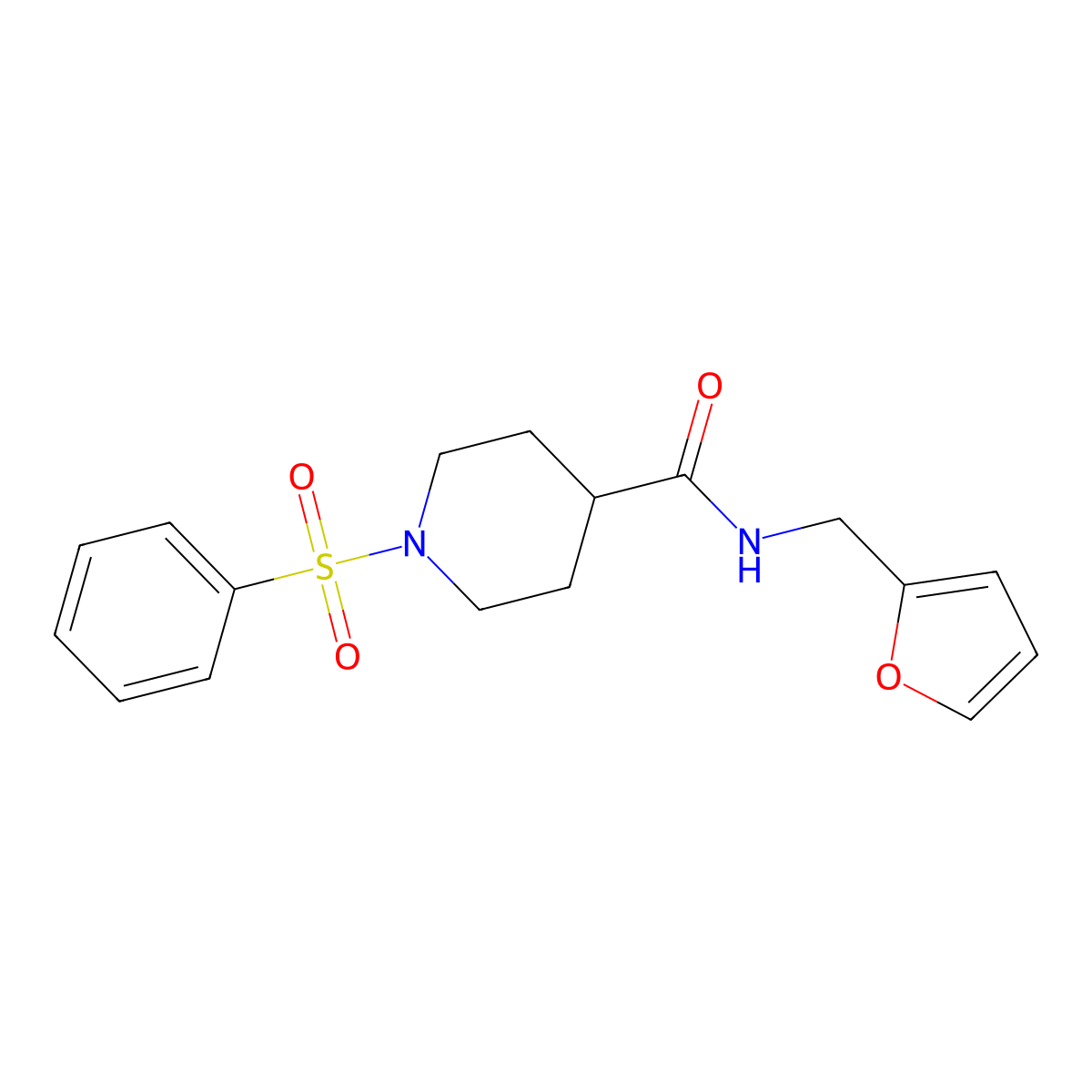 N-(Furan-2-ylmethyl)-1-(phenylsulfonyl)piperidine-4-carboxamide molecular structure, CAS 591238-18-5