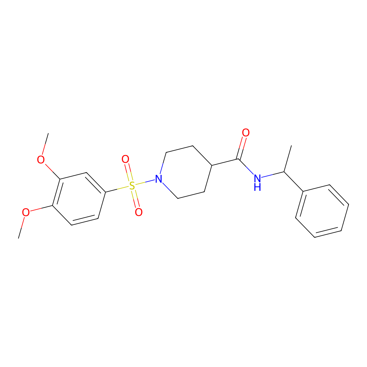 1-(3,4-dimethoxyphenyl)sulfonyl-N-(1-phenylethyl)piperidine-4-carboxamide molecular structure, CAS 591238-23-2