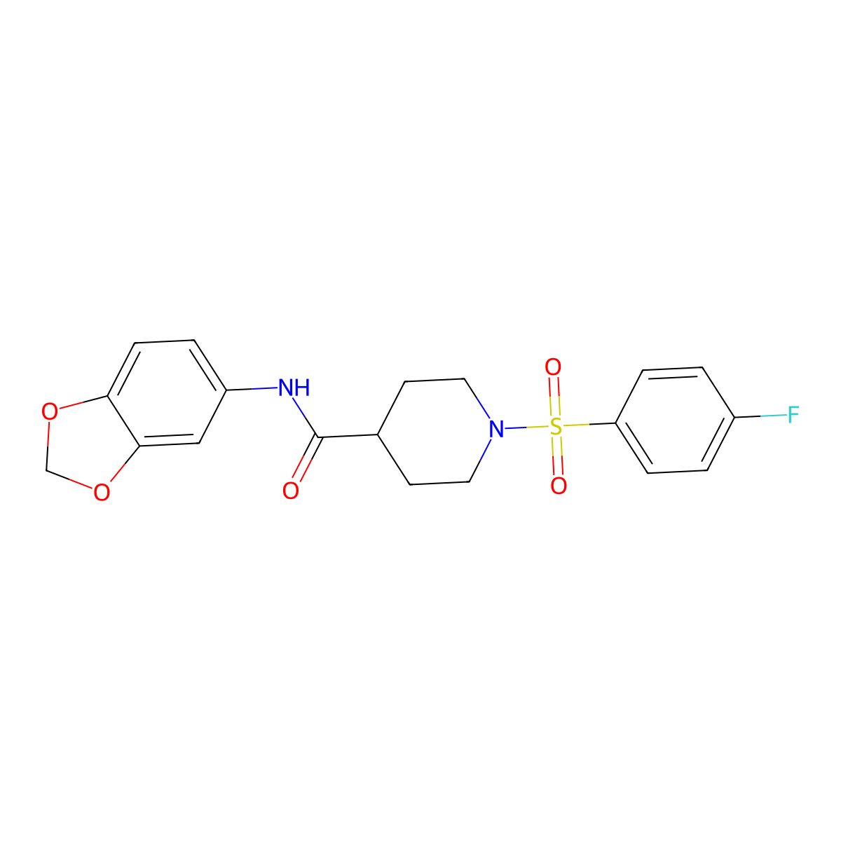 N-(1,3-benzodioxol-5-yl)-1-[(4-fluorophenyl)sulfonyl]piperidine-4-carboxamide molecular structure, CAS 591238-24-3