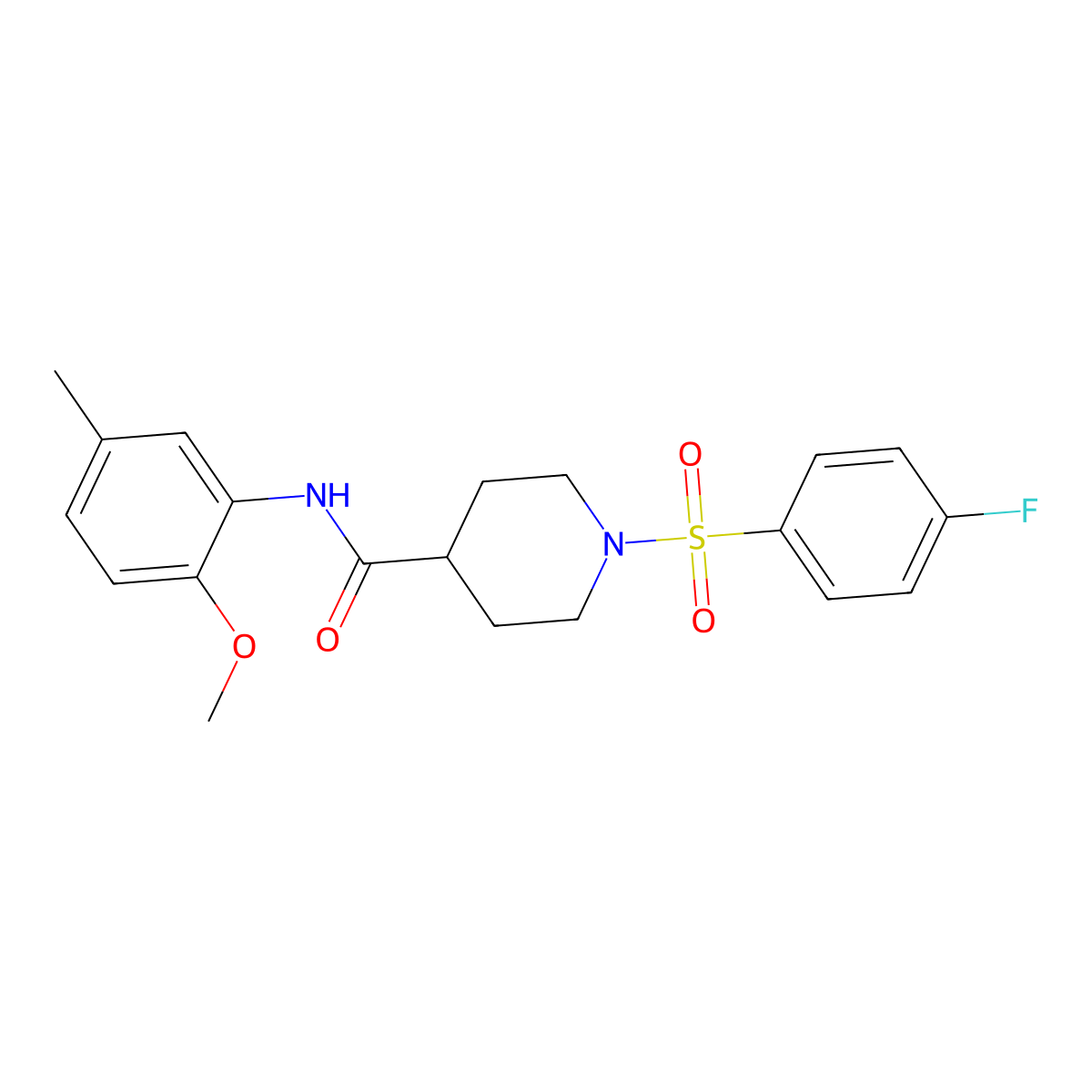 1-(4-fluorophenyl)sulfonyl-N-(2-methoxy-5-methylphenyl)piperidine-4-carboxamide molecular structure, CAS 591238-25-4