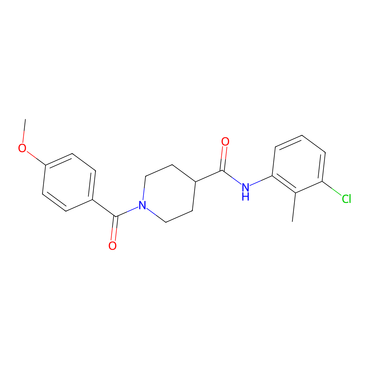 N-(3-chloro-2-methylphenyl)-1-(4-methoxybenzoyl)piperidine-4-carboxamide molecular structure, CAS 591238-26-5