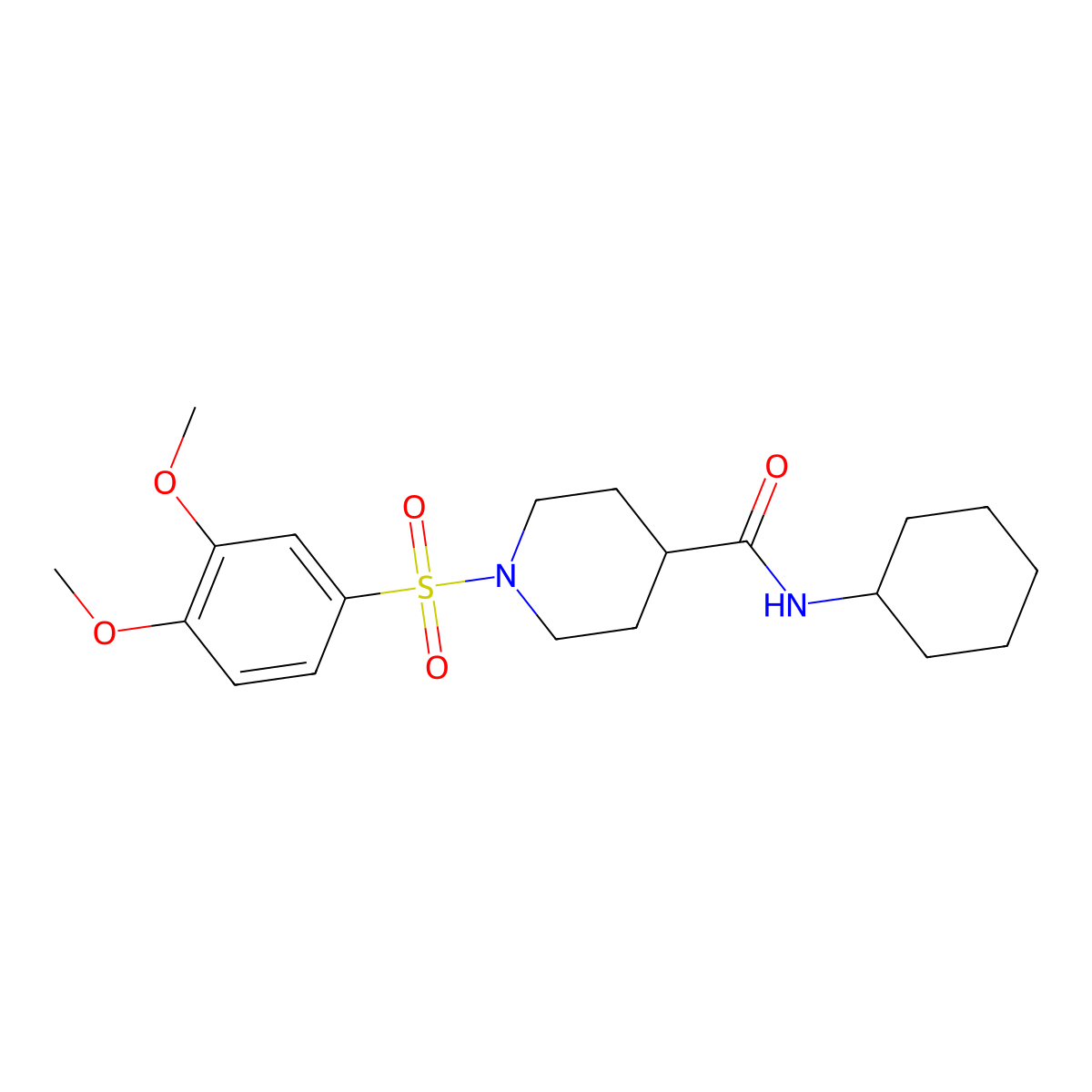 N-cyclohexyl-1-(3,4-dimethoxyphenyl)sulfonylpiperidine-4-carboxamide molecular structure, CAS 591238-32-3