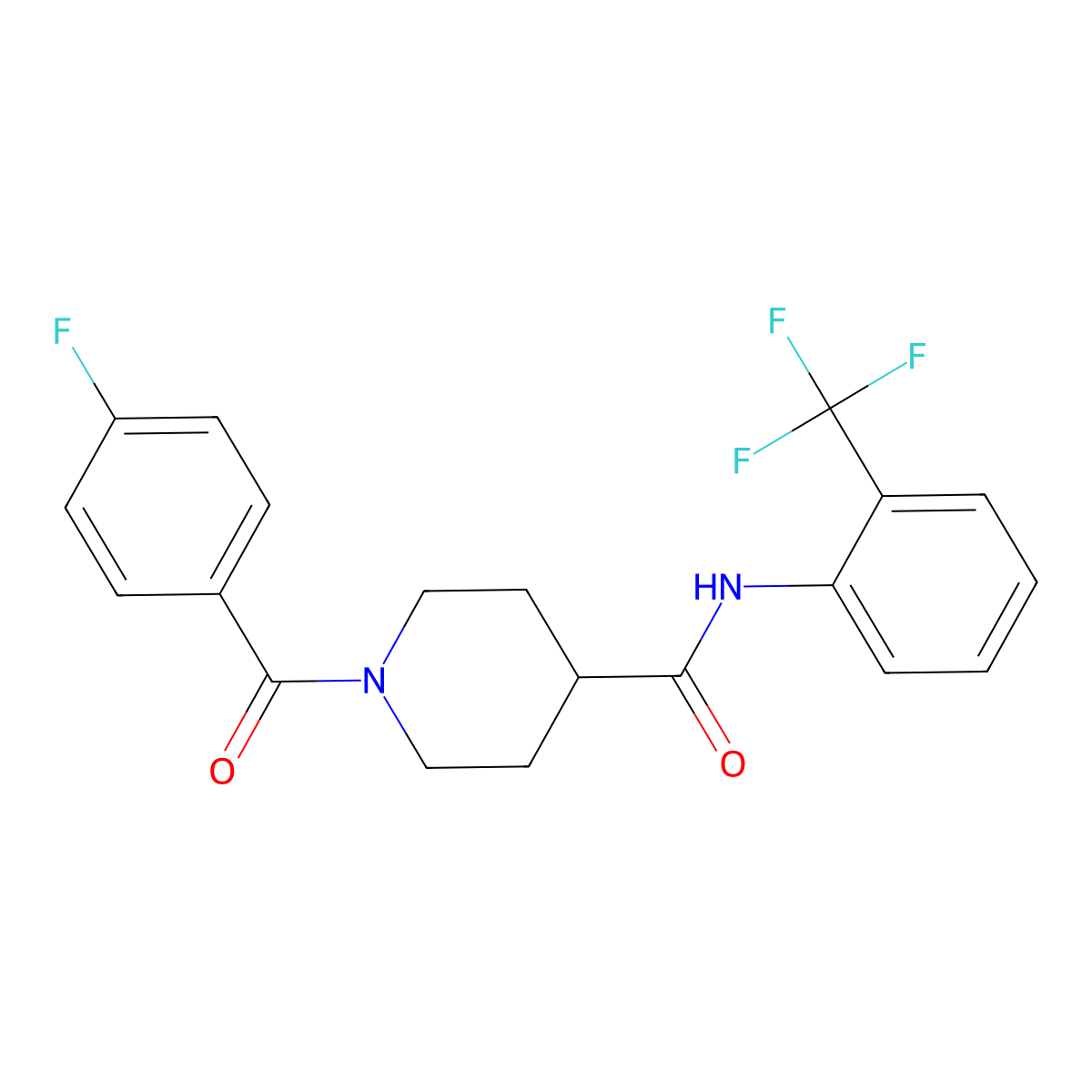 1-(4-fluorobenzoyl)-N-[2-(trifluoromethyl)phenyl]piperidine-4-carboxamide molecular structure, CAS 591238-37-8