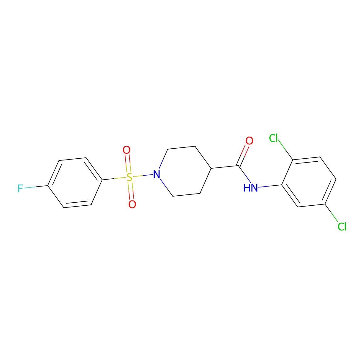 N-(2,5-dichlorophenyl)-1-(4-fluorophenyl)sulfonylpiperidine-4-carboxamide molecular structure, CAS 591238-43-6
