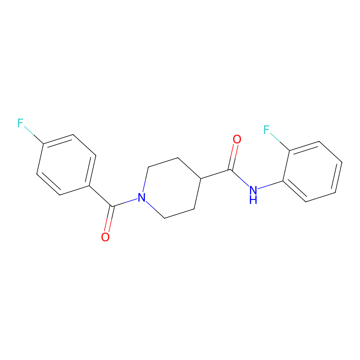 1-(4-fluorobenzoyl)-N-(2-fluorophenyl)piperidine-4-carboxamide molecular structure, CAS 591238-46-9