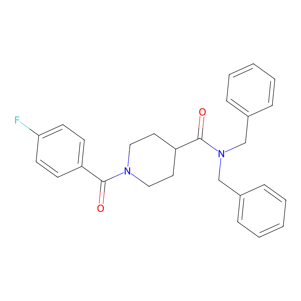 N,N-dibenzyl-1-(4-fluorobenzoyl)piperidine-4-carboxamide molecular structure, CAS 591238-47-0