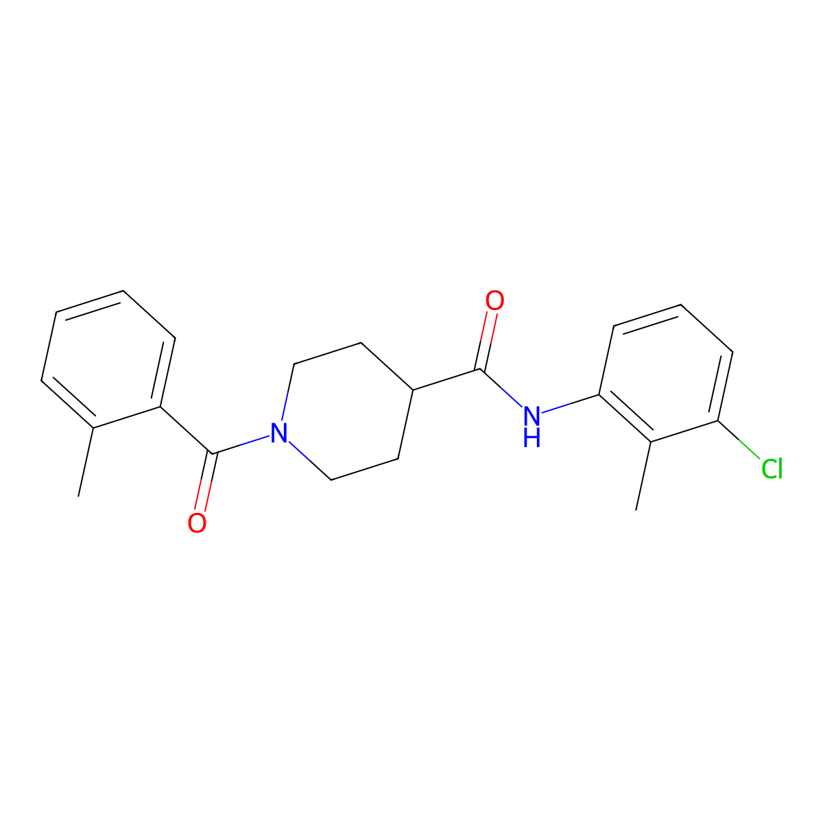 N-(3-chloro-2-methylphenyl)-1-(2-methylbenzoyl)piperidine-4-carboxamide molecular structure, CAS 591238-52-7