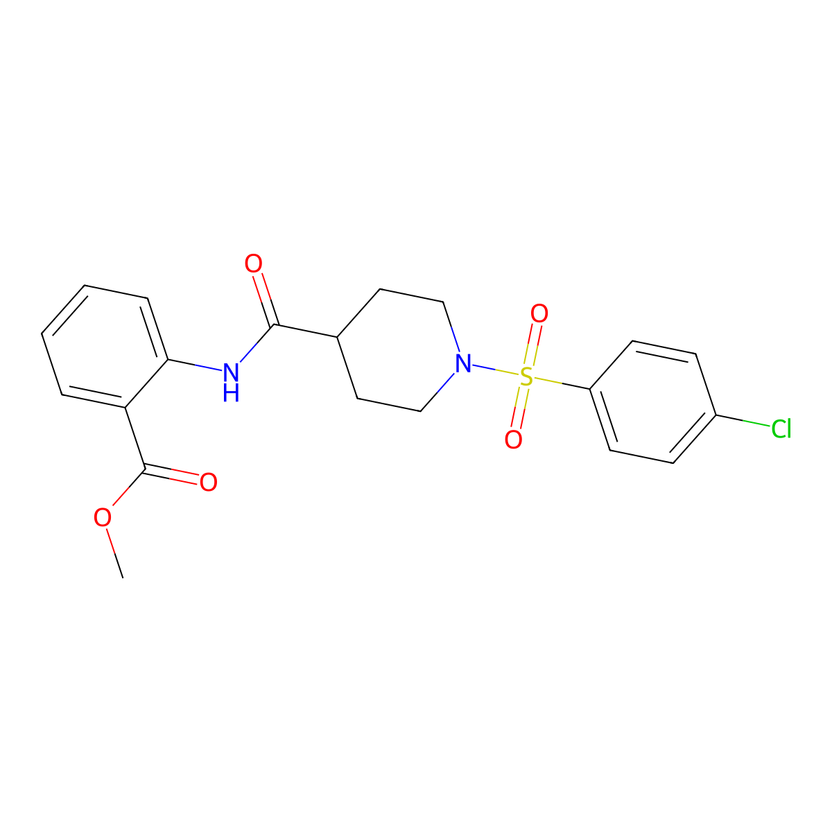 Methyl 2-[({1-[(4-chlorophenyl)sulfonyl]piperidin-4-yl}carbonyl)amino]benzoate molecular structure, CAS 591238-53-8