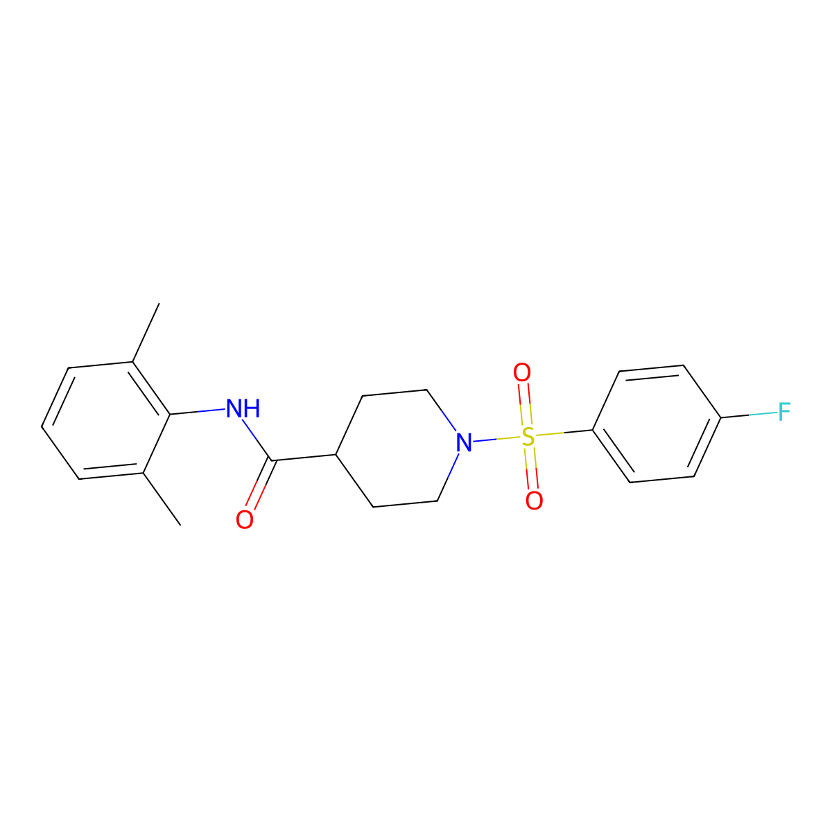 N-(2,6-dimethylphenyl)-1-(4-fluorophenyl)sulfonylpiperidine-4-carboxamide molecular structure, CAS 591238-54-9