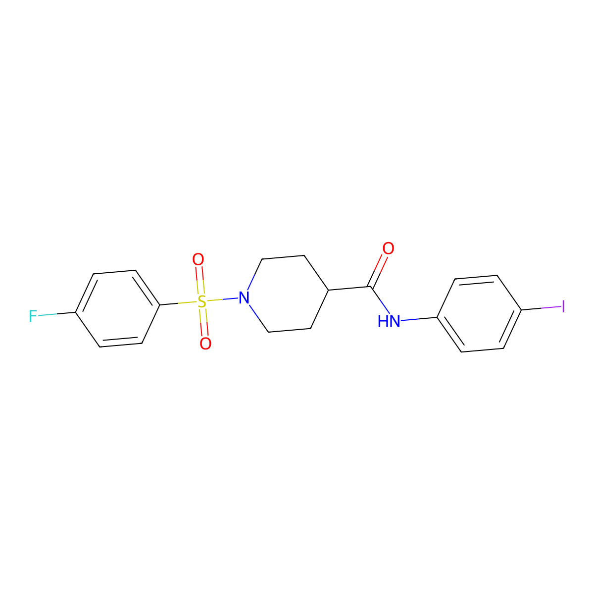 1-(4-fluorophenyl)sulfonyl-N-(4-iodophenyl)piperidine-4-carboxamide molecular structure, CAS 591238-64-1