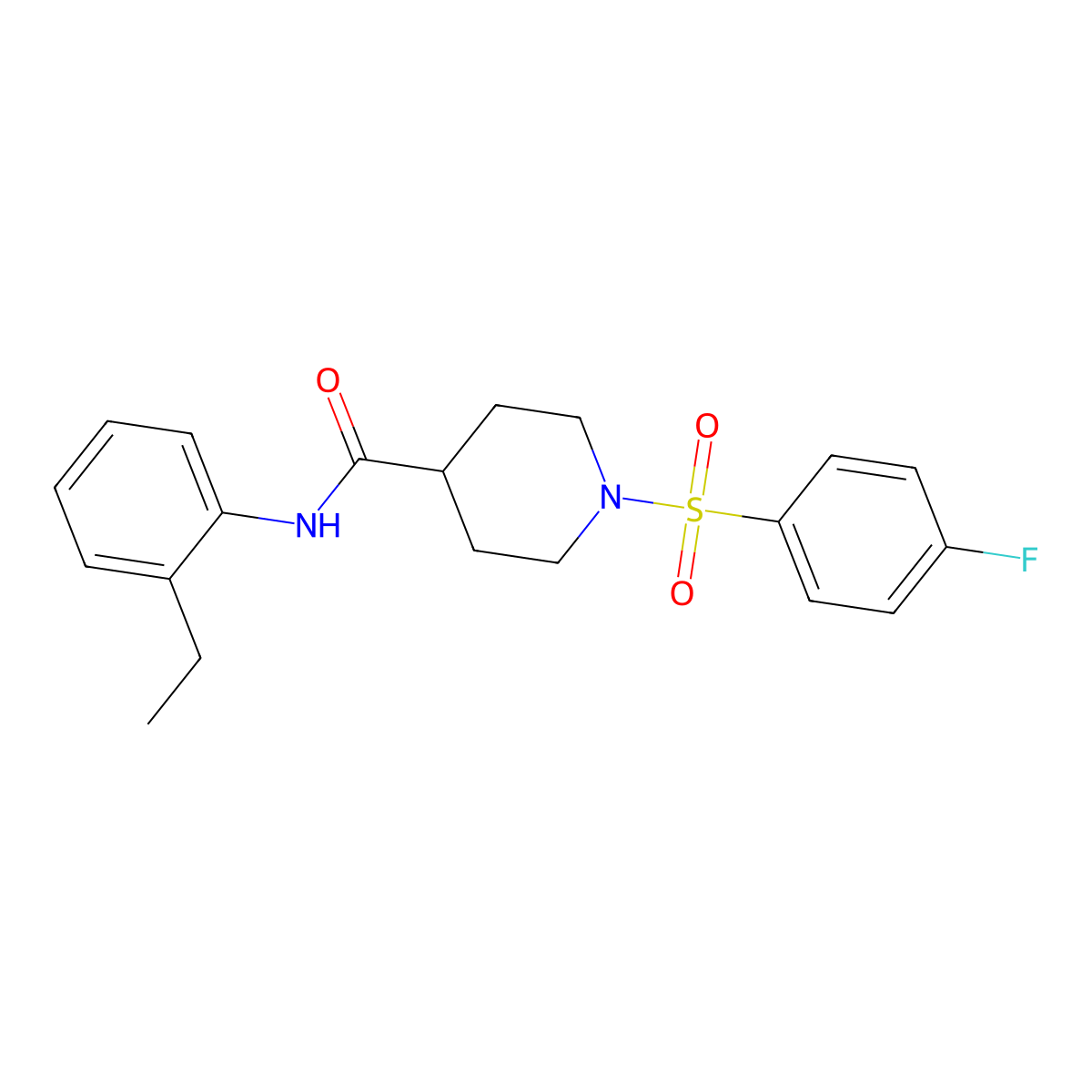 N-(2-ethylphenyl)-1-(4-fluorophenyl)sulfonylpiperidine-4-carboxamide molecular structure, CAS 591238-68-5