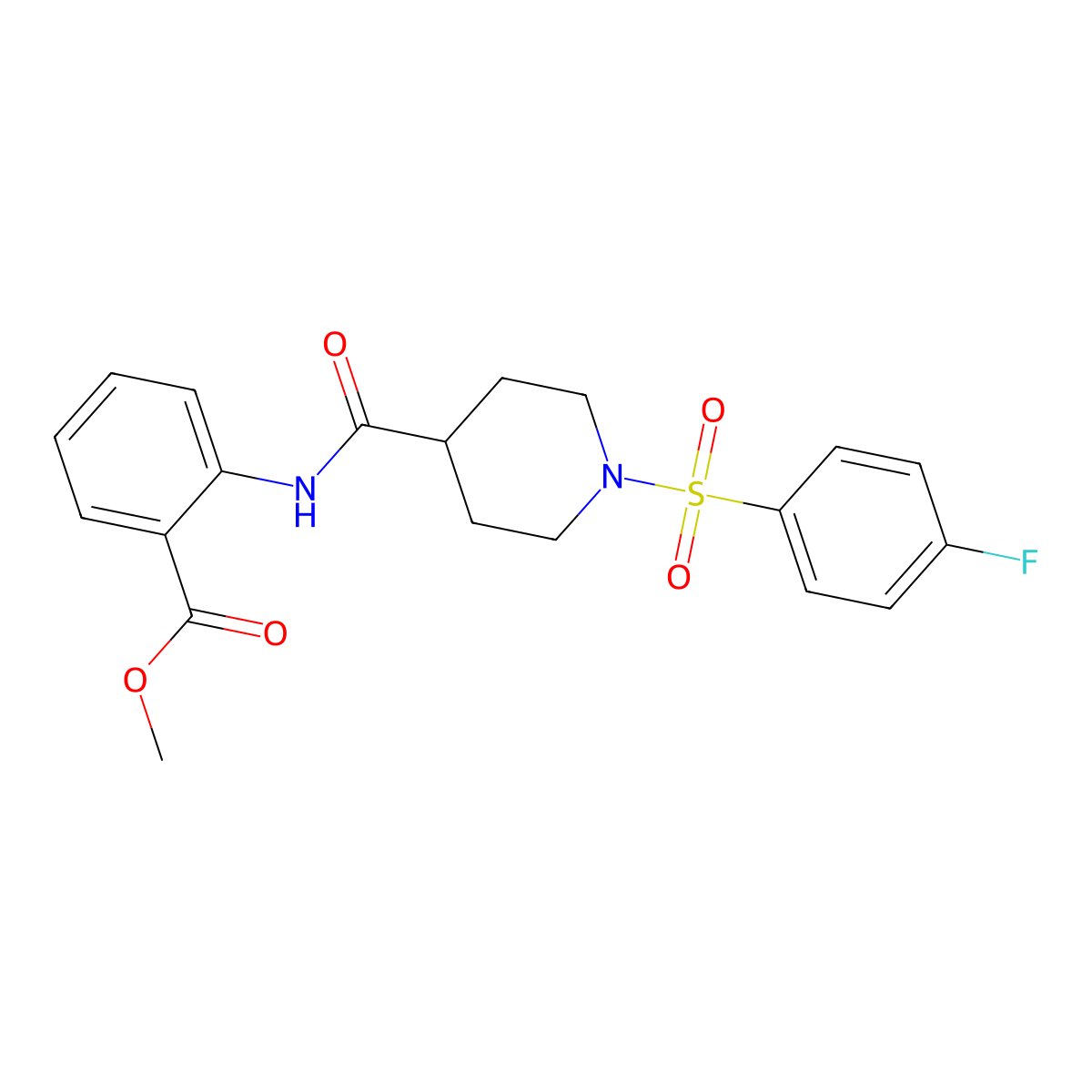 Methyl 2-[1-(4-fluorobenzenesulfonyl)piperidine-4-amido]benzoate molecular structure, CAS 591238-80-1