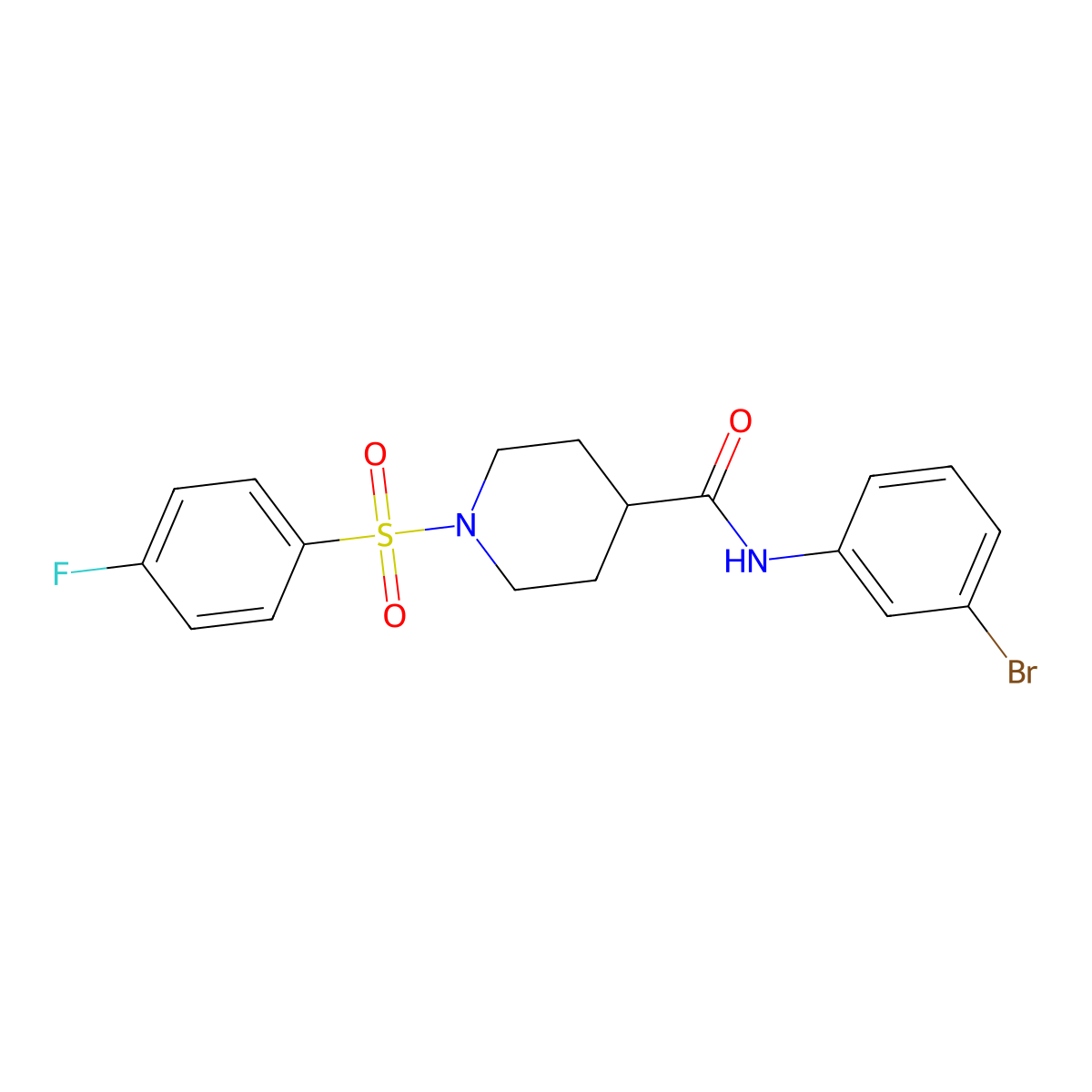 N-(3-bromophenyl)-1-(4-fluorophenyl)sulfonylpiperidine-4-carboxamide molecular structure, CAS 591238-87-8