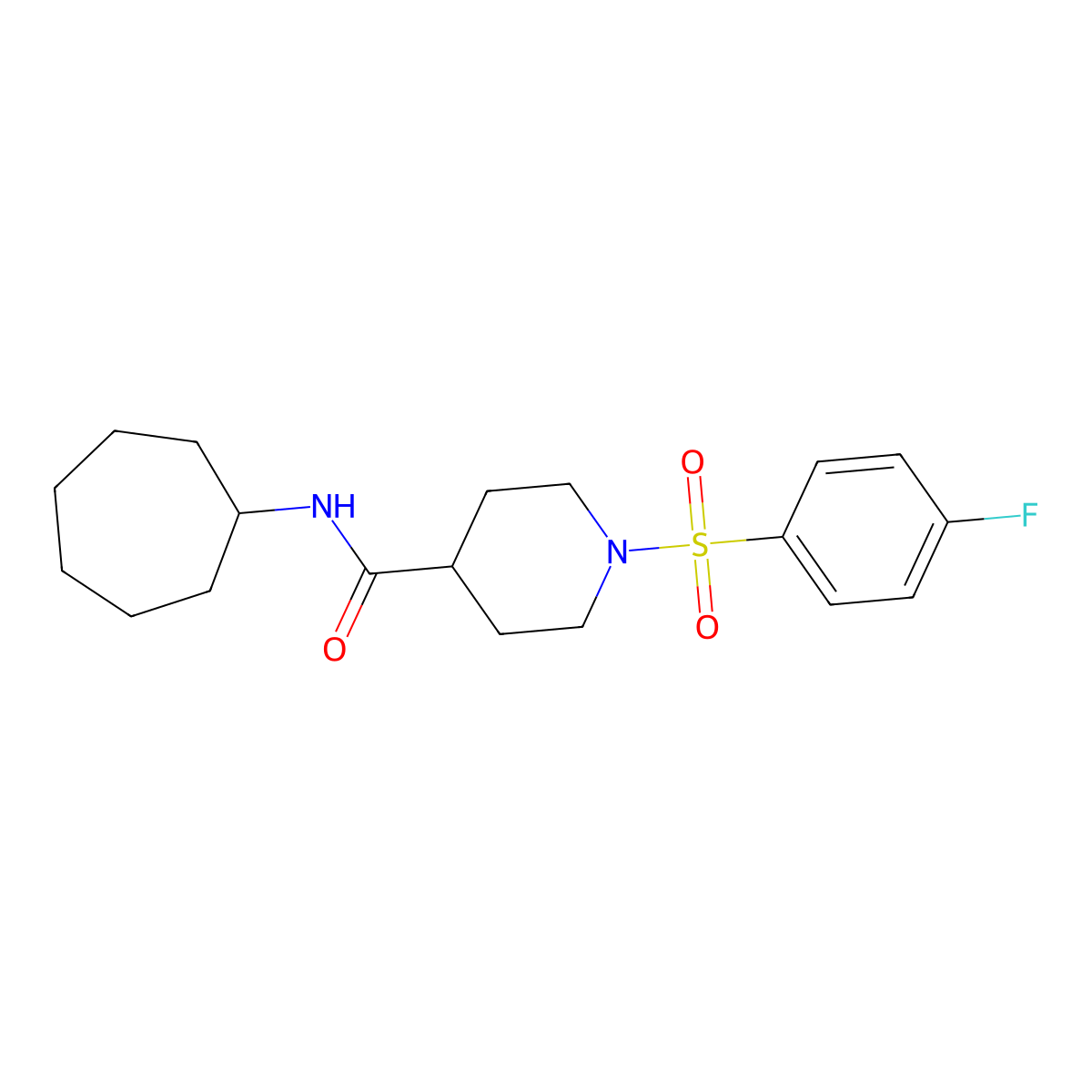 N-cycloheptyl-1-(4-fluorophenyl)sulfonylpiperidine-4-carboxamide molecular structure, CAS 591238-91-4