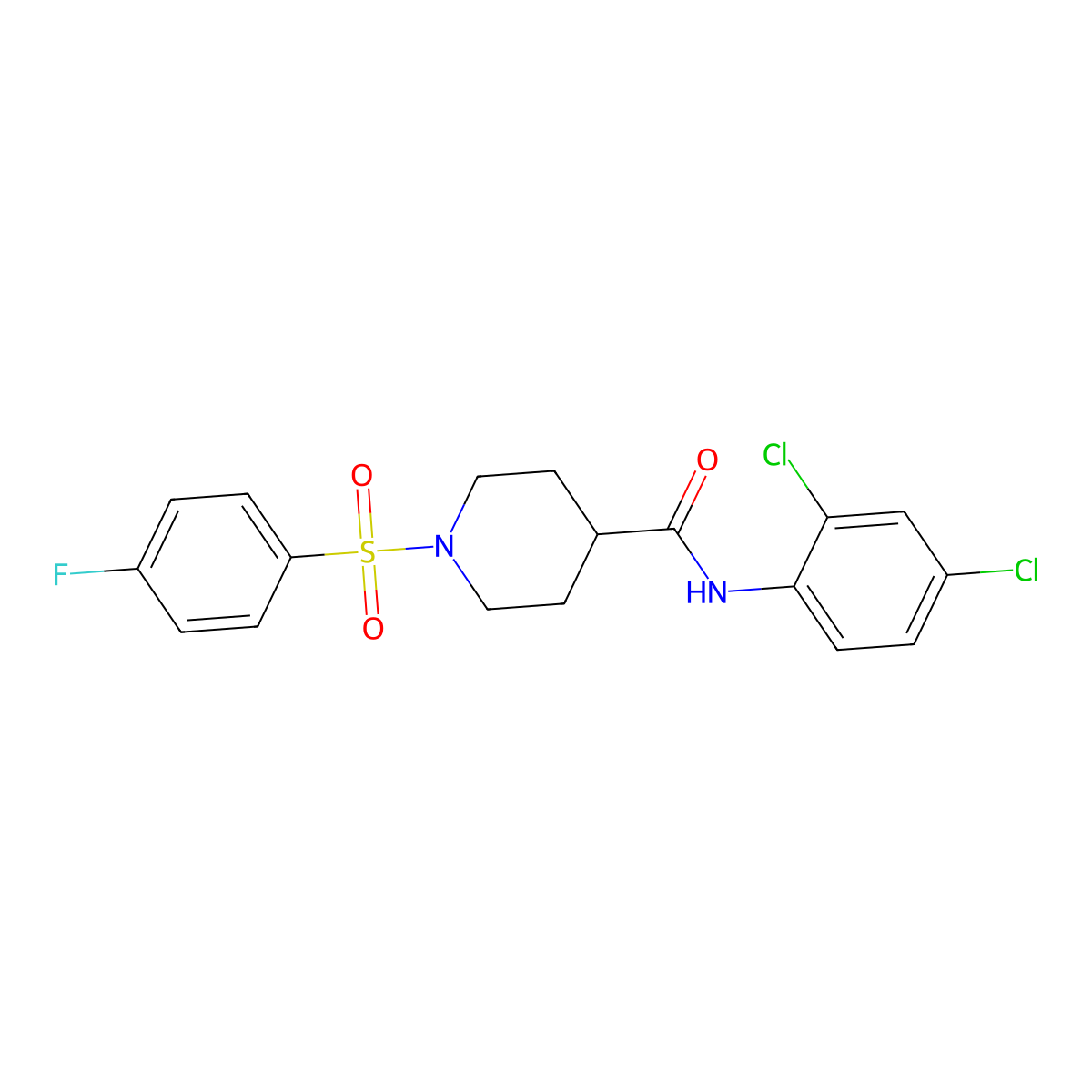N-(2,4-dichlorophenyl)-1-(4-fluorophenyl)sulfonylpiperidine-4-carboxamide molecular structure, CAS 591238-92-5