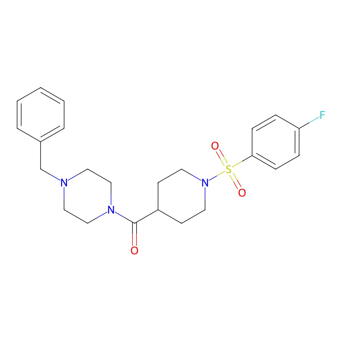 (4-Benzylpiperazin-1-yl)-[1-(4-fluorophenyl)sulfonylpiperidin-4-yl]methanone molecular structure, CAS 591238-96-9