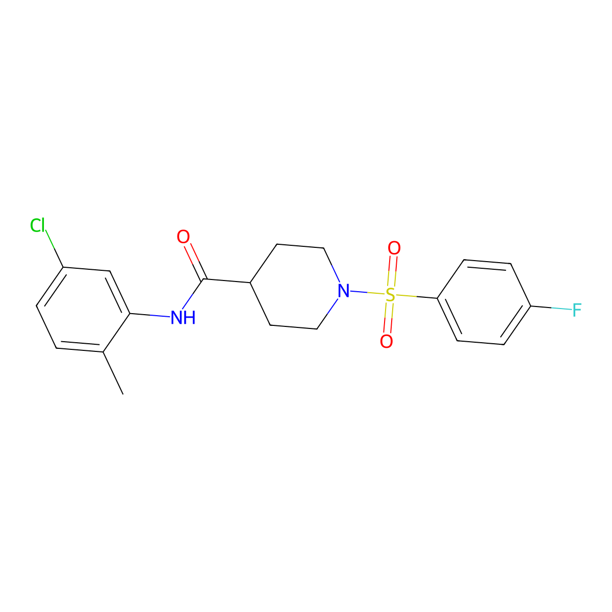 N-(5-chloro-2-methylphenyl)-1-(4-fluorophenyl)sulfonylpiperidine-4-carboxamide molecular structure, CAS 591239-02-0