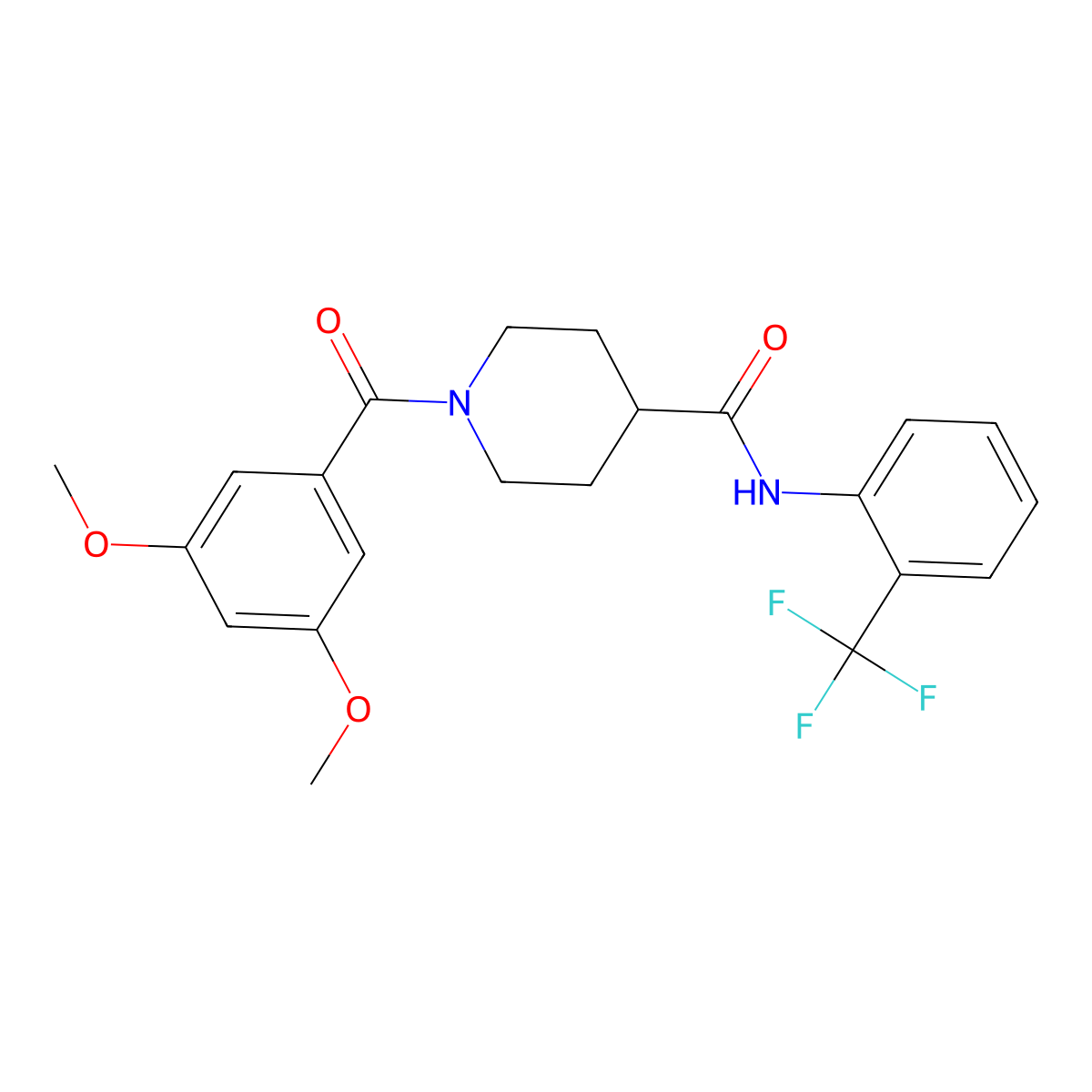 1-(3,5-dimethoxybenzoyl)-N-[2-(trifluoromethyl)phenyl]piperidine-4-carboxamide molecular structure, CAS 591239-04-2