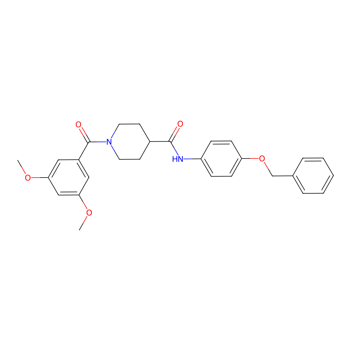 1-(3,5-dimethoxybenzoyl)-N-(4-phenylmethoxyphenyl)piperidine-4-carboxamide molecular structure, CAS 591239-11-1