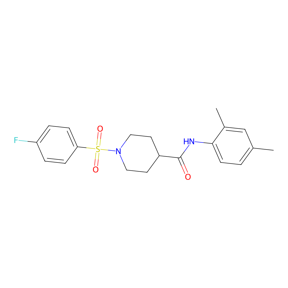 N-(2,4-dimethylphenyl)-1-(4-fluorophenyl)sulfonylpiperidine-4-carboxamide molecular structure, CAS 591239-15-5