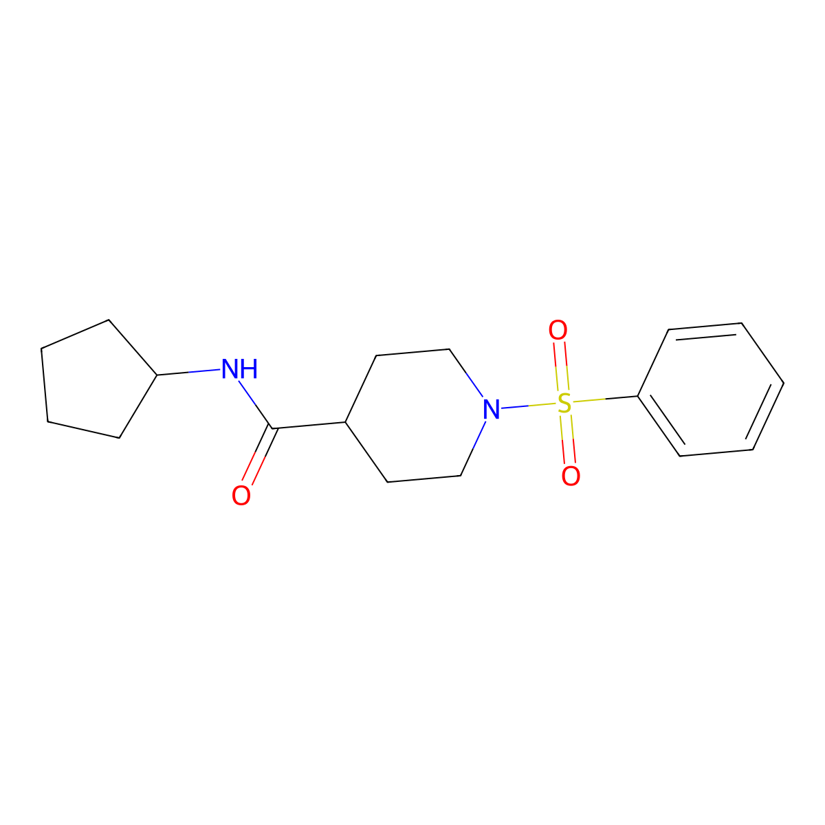 1-(benzenesulfonyl)-N-cyclopentylpiperidine-4-carboxamide molecular structure, CAS 591239-25-7